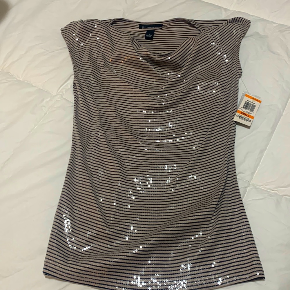 INC cowl neck sequin front top NWT small